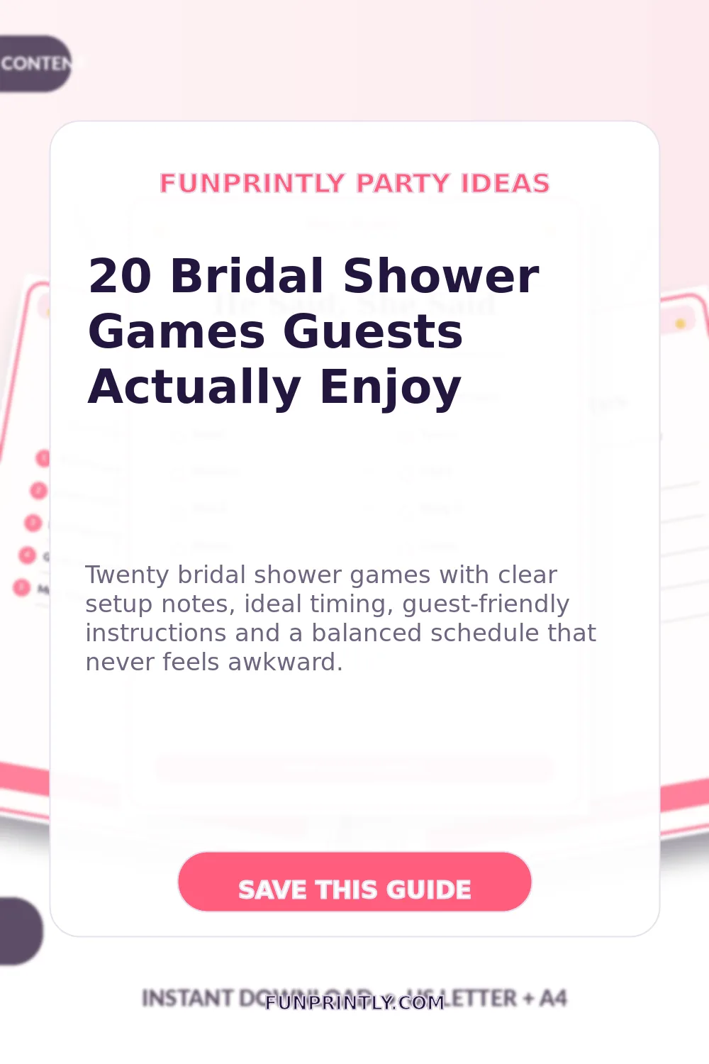 20 Bridal Shower Games Guests Actually Enjoy printable party game ideas for Pinterest