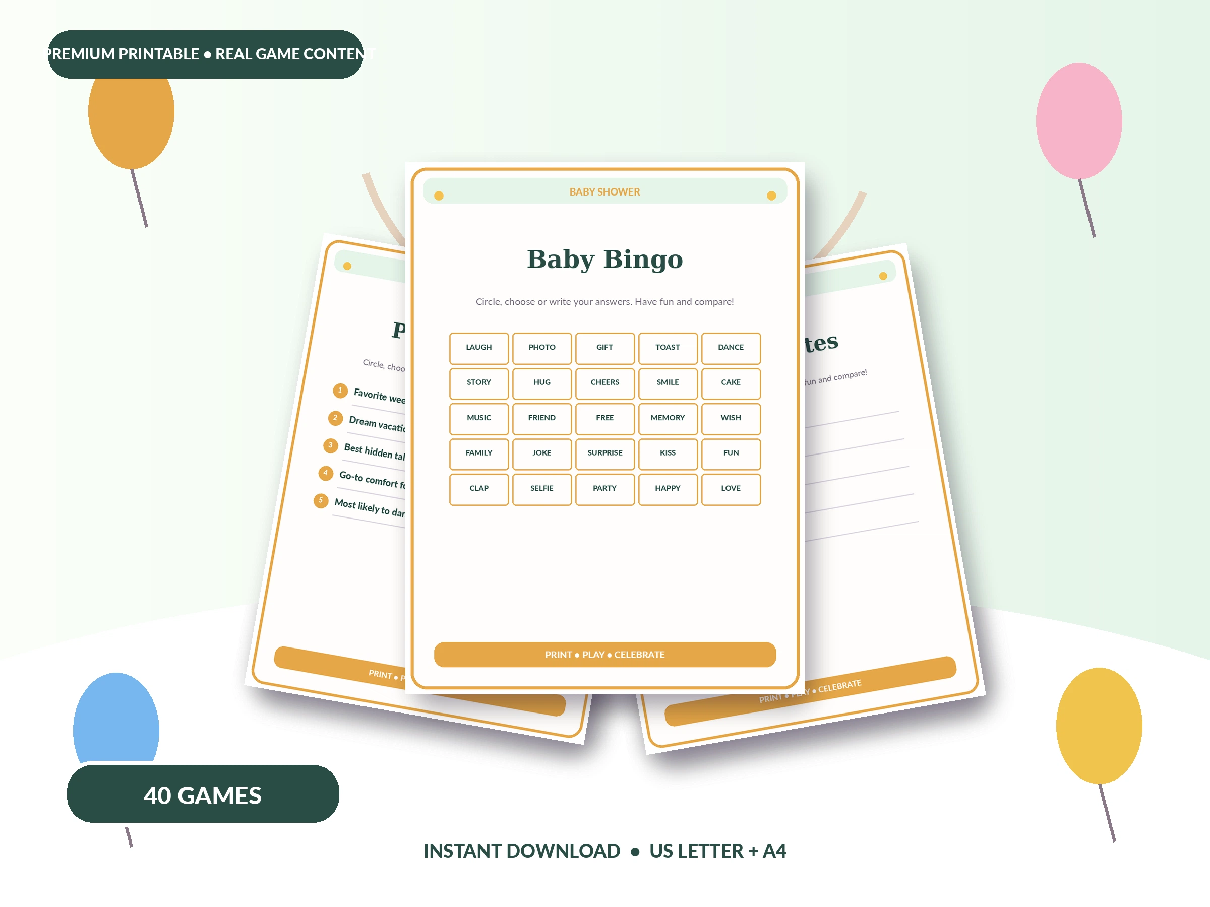 40 Baby Shower Games: Mega Bundle printable party game preview