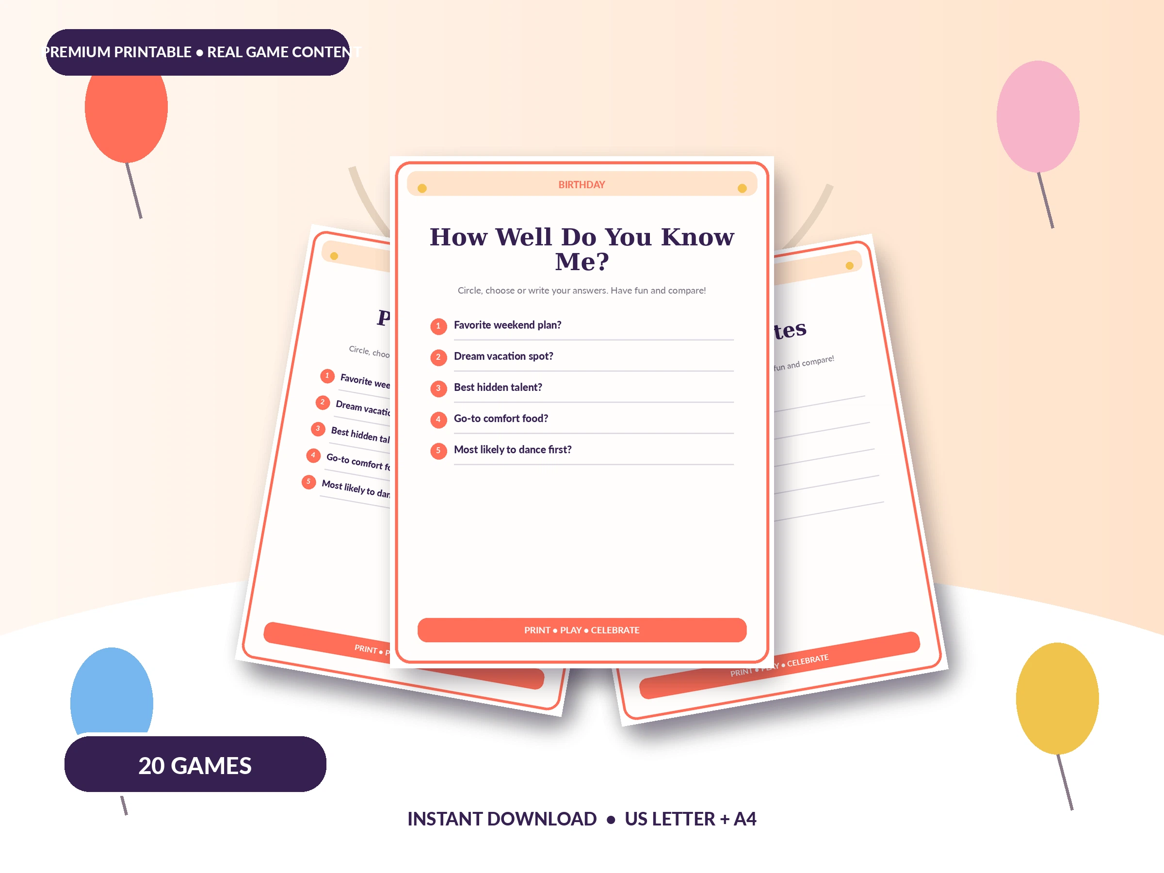 20 Birthday Party Games: Bestseller Bundle printable party game preview