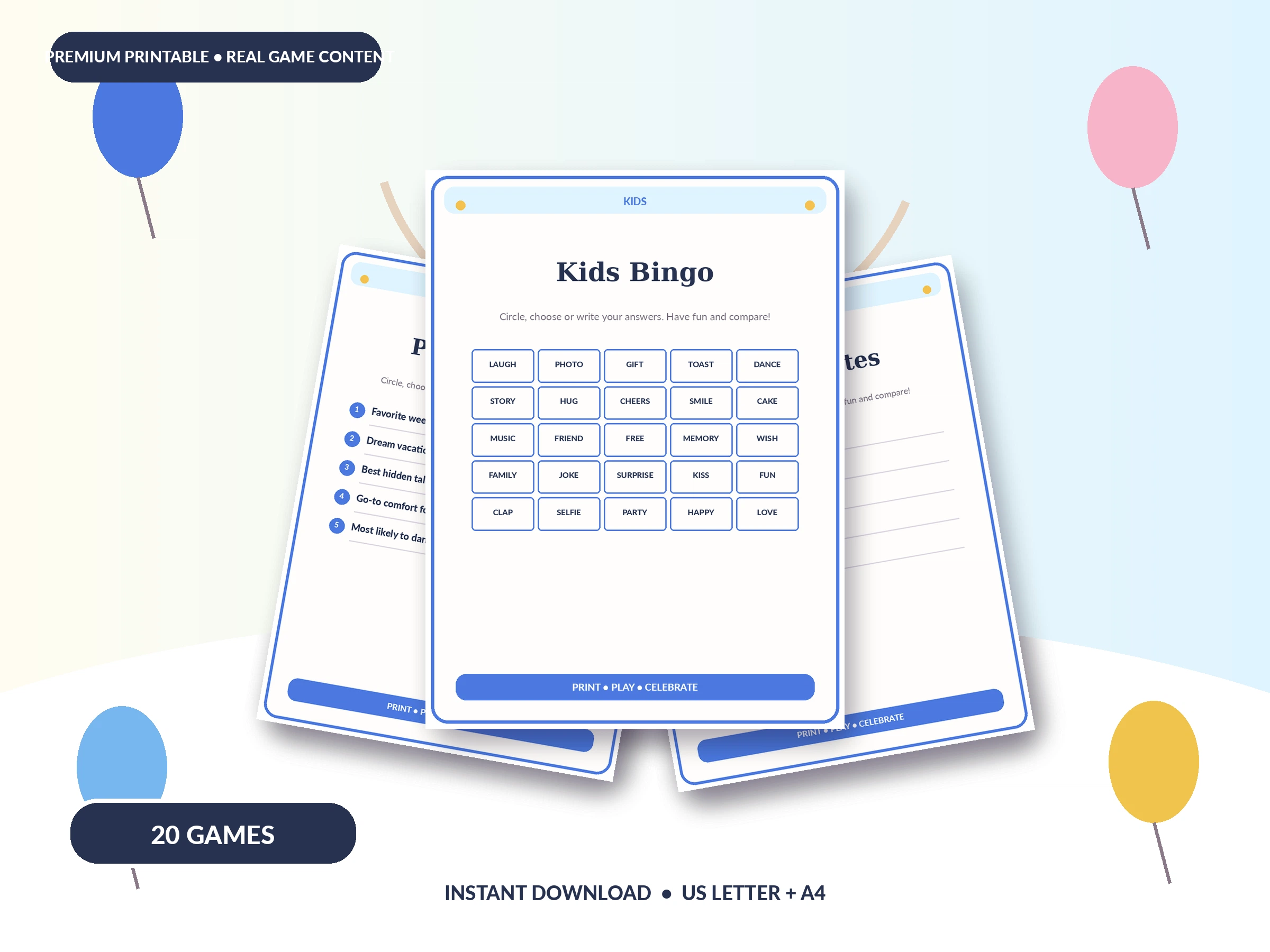 20 Kids Games: Bestseller Bundle printable party game preview