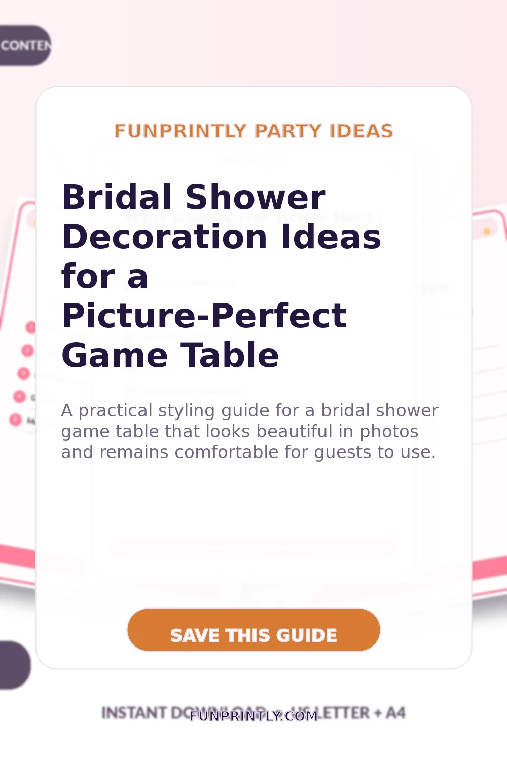 Bridal Shower Decoration Ideas for a Picture-Perfect Game Table printable party game ideas for Pinterest