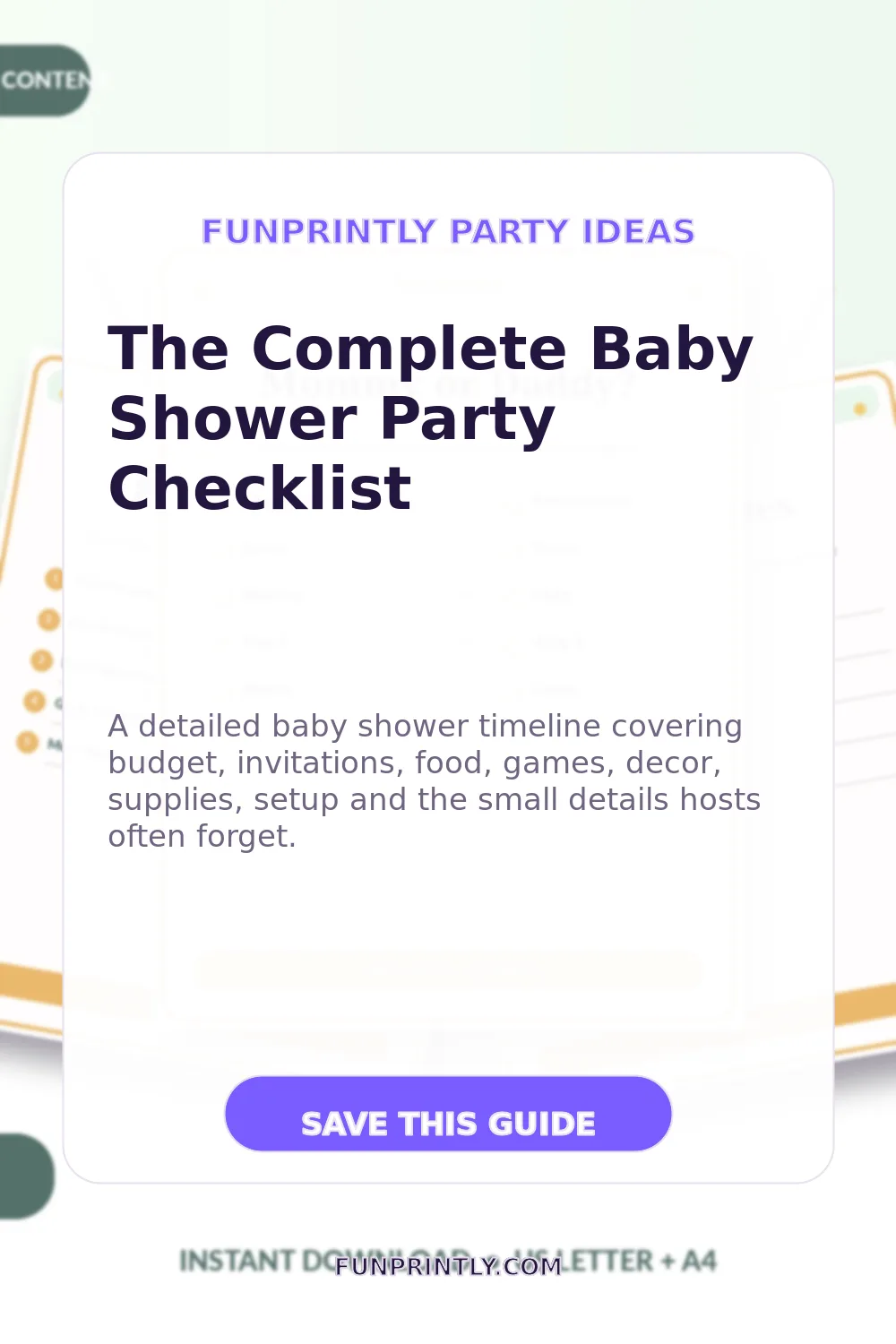 The Complete Baby Shower Party Checklist printable party game ideas for Pinterest