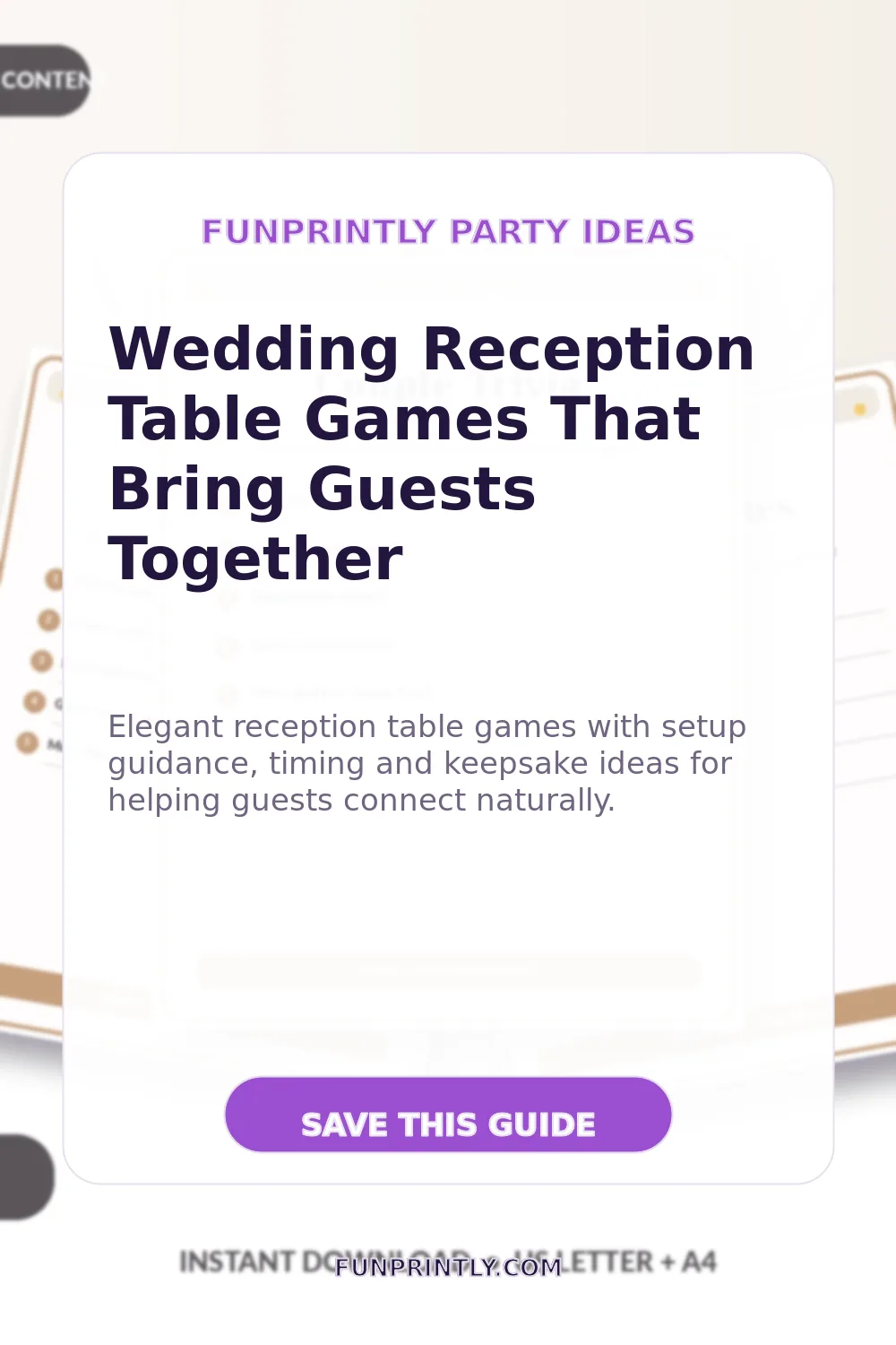 Wedding Reception Table Games That Bring Guests Together printable party game ideas for Pinterest