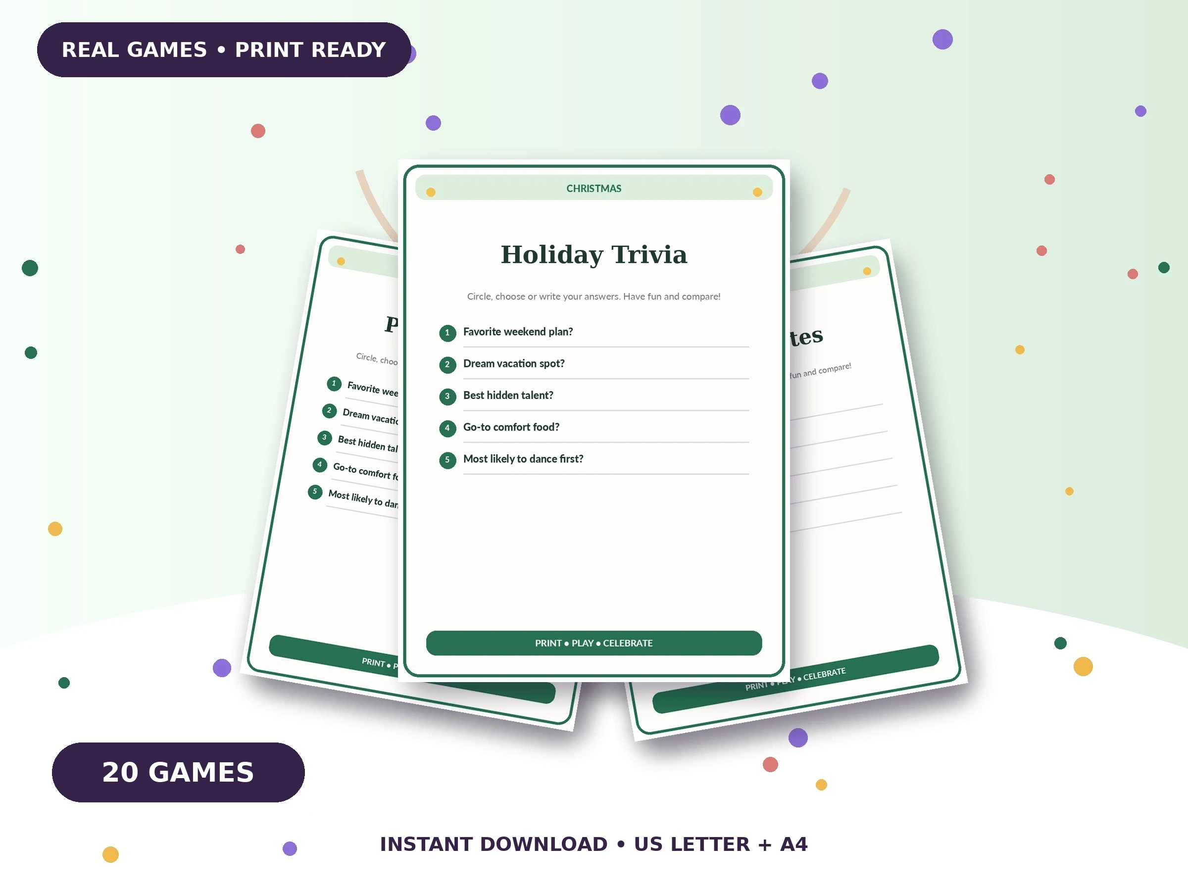 20 Christmas Games: Bestseller Bundle printable party game preview