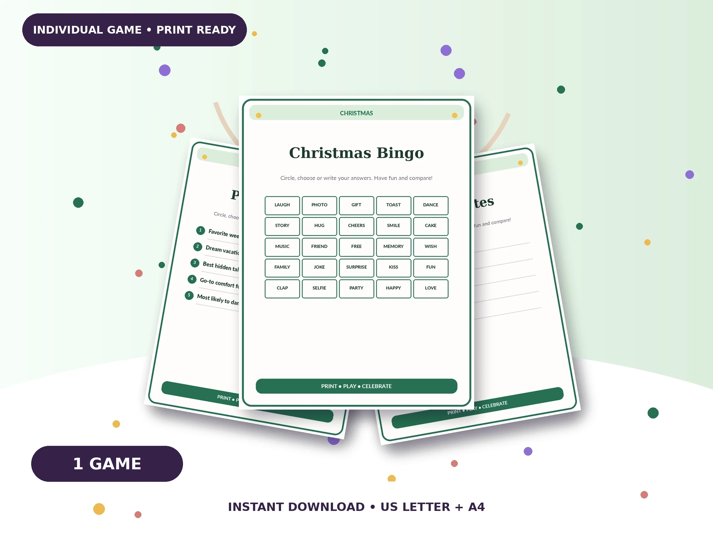 Christmas Party Bingo printable party game preview