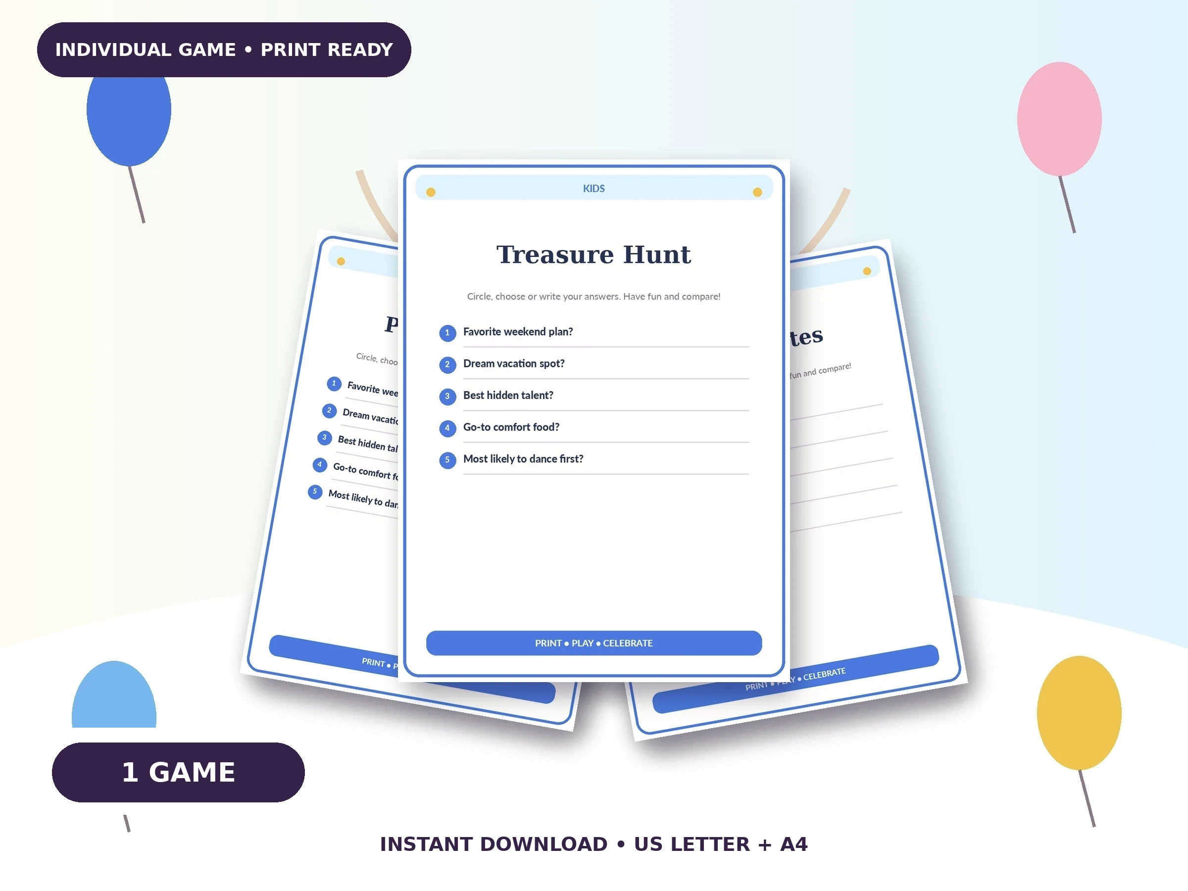 Kids Treasure Hunt printable party game preview