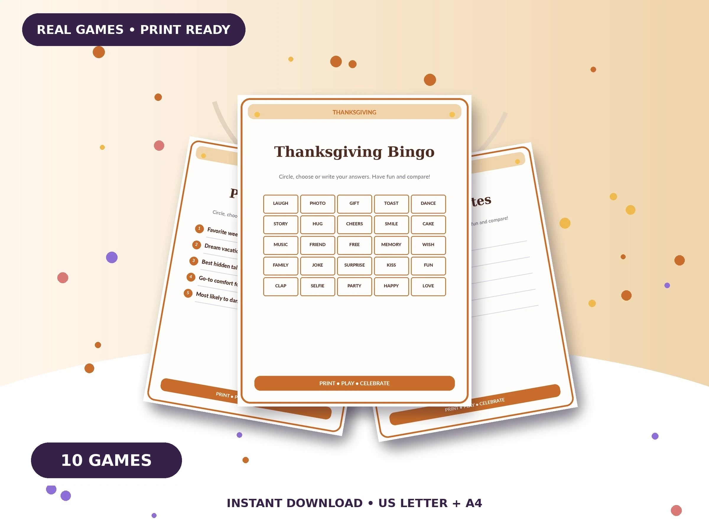 10 Thanksgiving Games: Starter Bundle printable party game preview