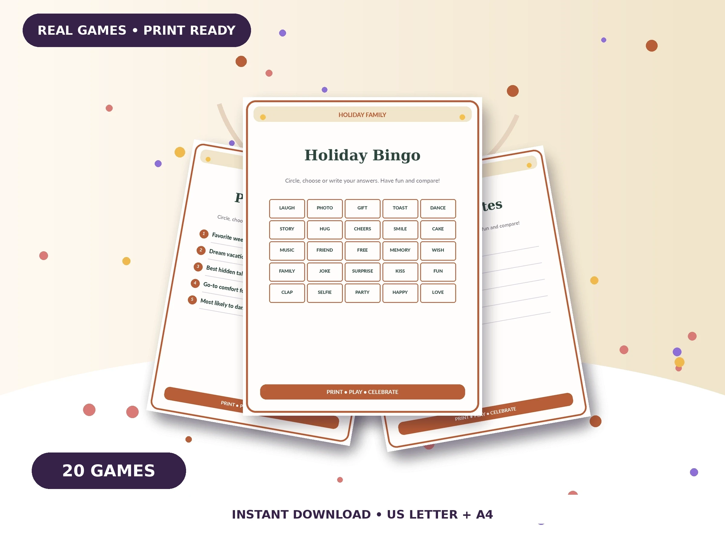 20 Family Games: Bestseller Bundle printable party game preview