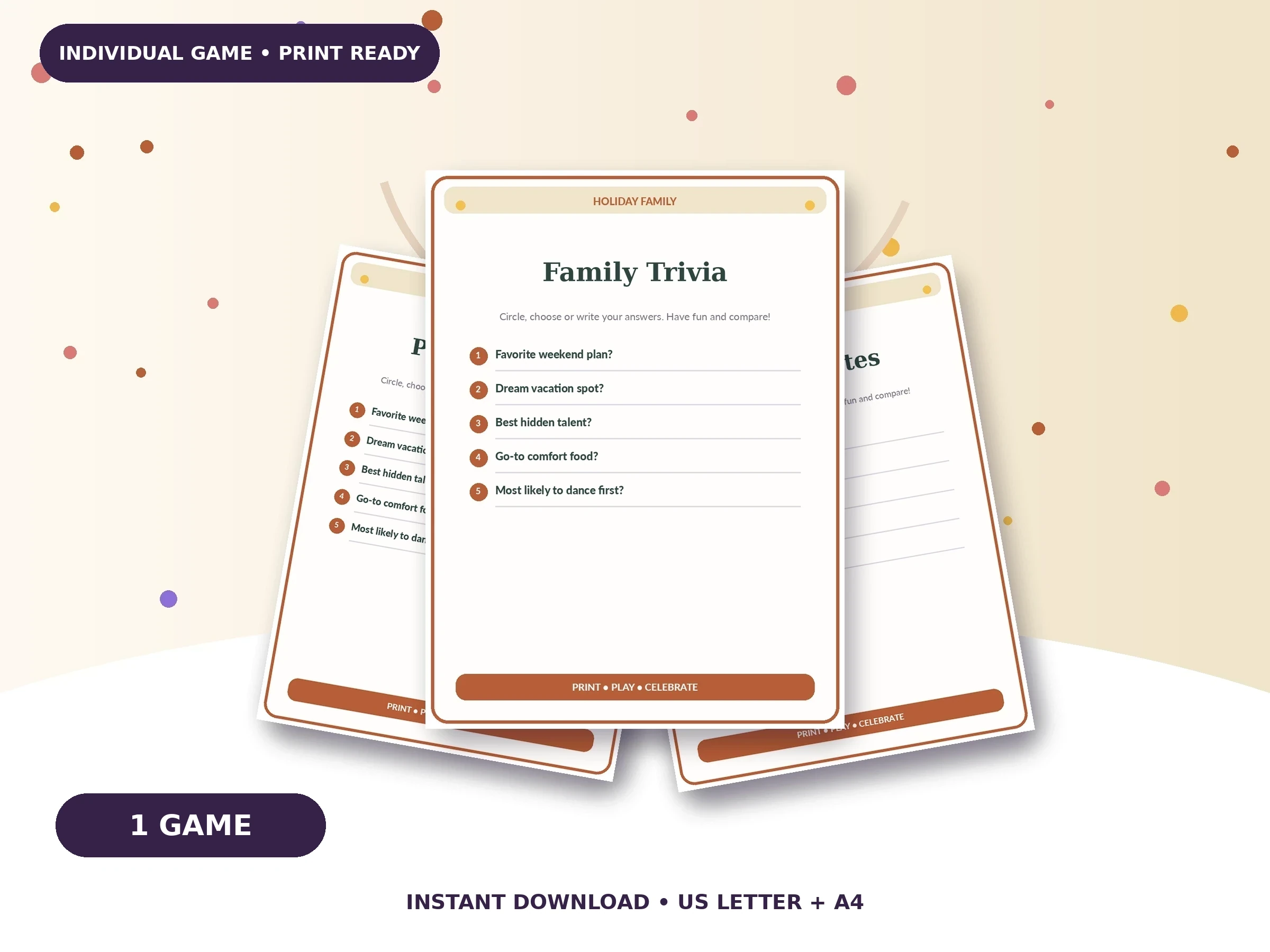 Family Trivia Night printable party game preview