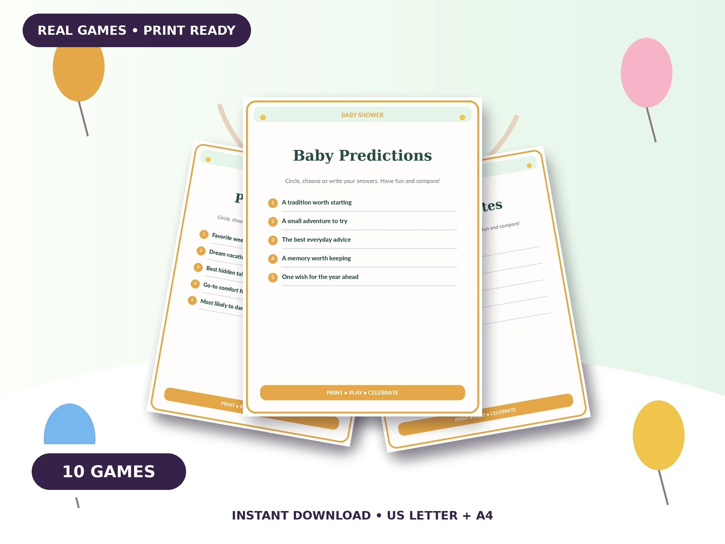 Baby Shower Games Bundle: 10 Easy Games for Laughs, Memories & Zero Awkwardness printable party game bundle preview
