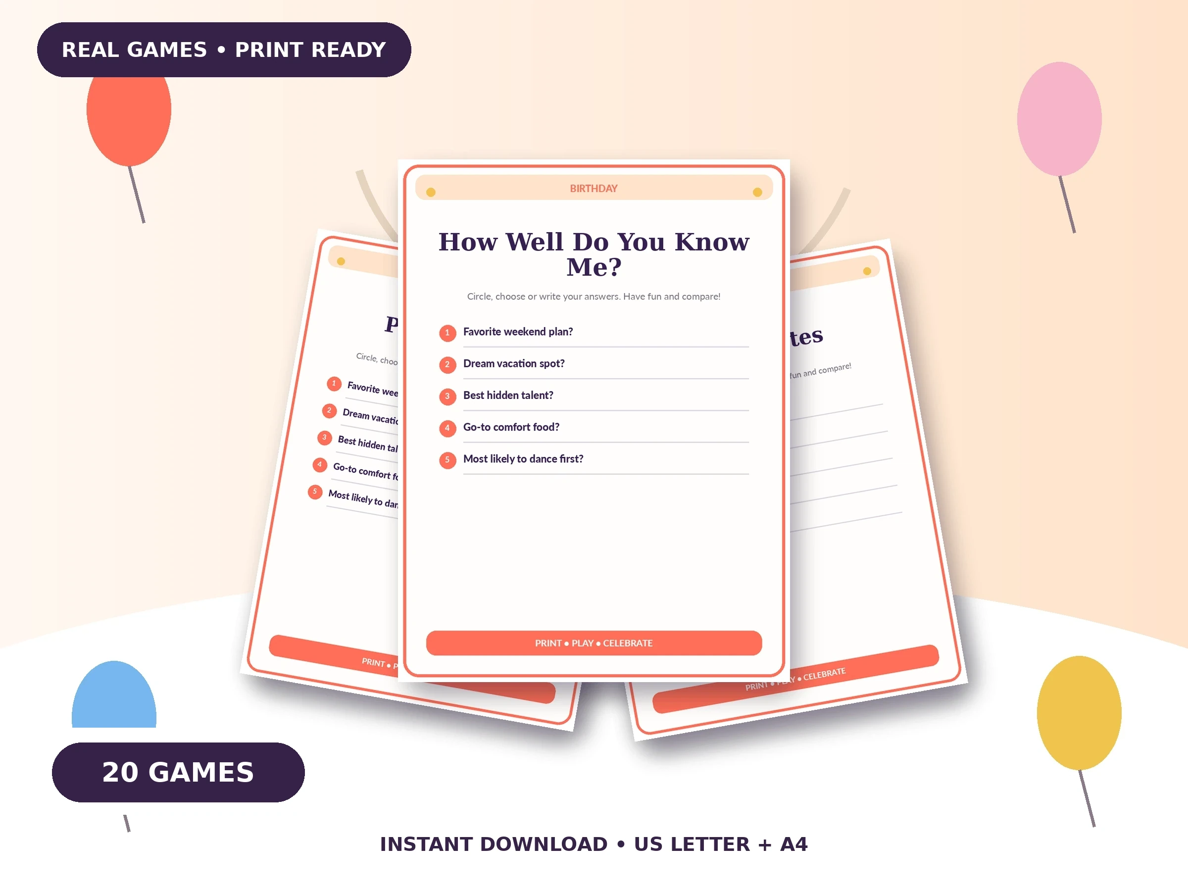 Birthday Party Games Bundle: 10 Crowd-Pleasing Games for Instant Fun printable party game bundle preview