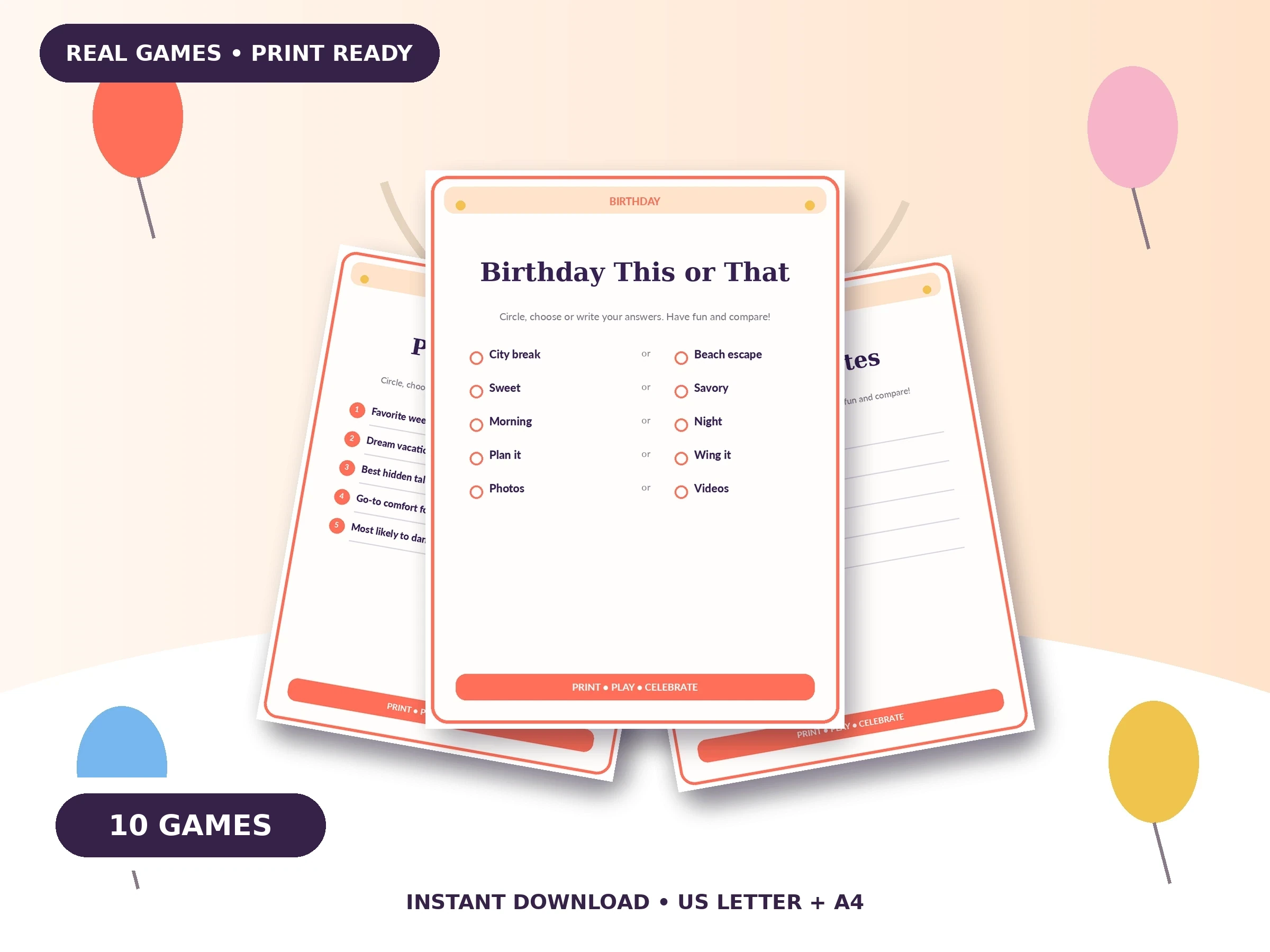 Birthday Party Games Bundle: 10 Crowd-Pleasing Games for Instant Fun printable party game bundle preview