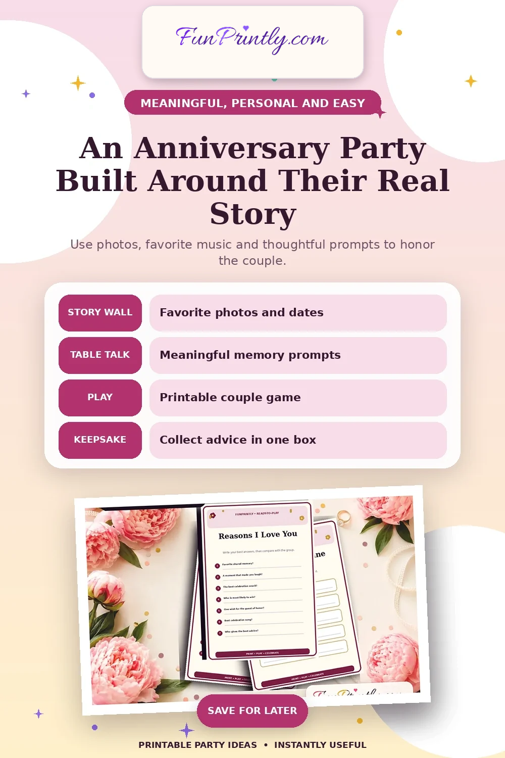 An Anniversary Party Built Around Their Real Story printable party game guide for Anniversary celebration