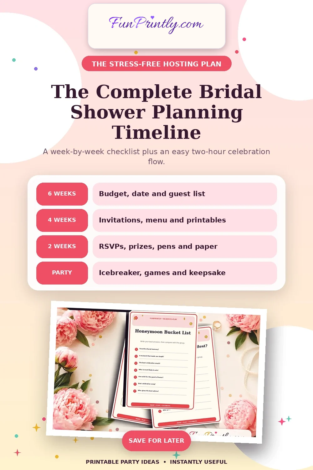 The Complete Bridal Shower Planning Timeline printable party game guide for Bridal shower planning