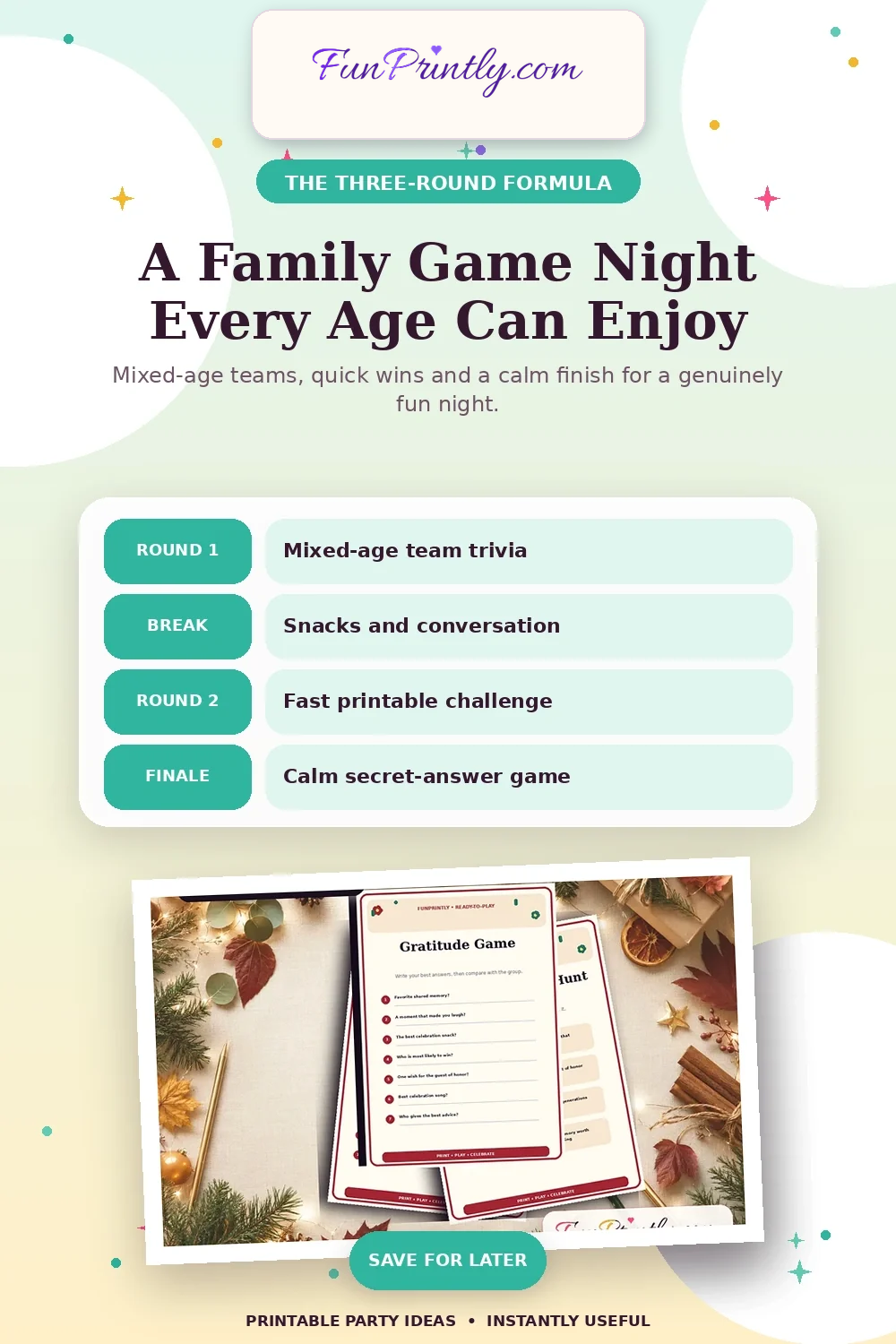 A Family Game Night Plan Every Age Can Enjoy printable party game guide for Family and holiday fun