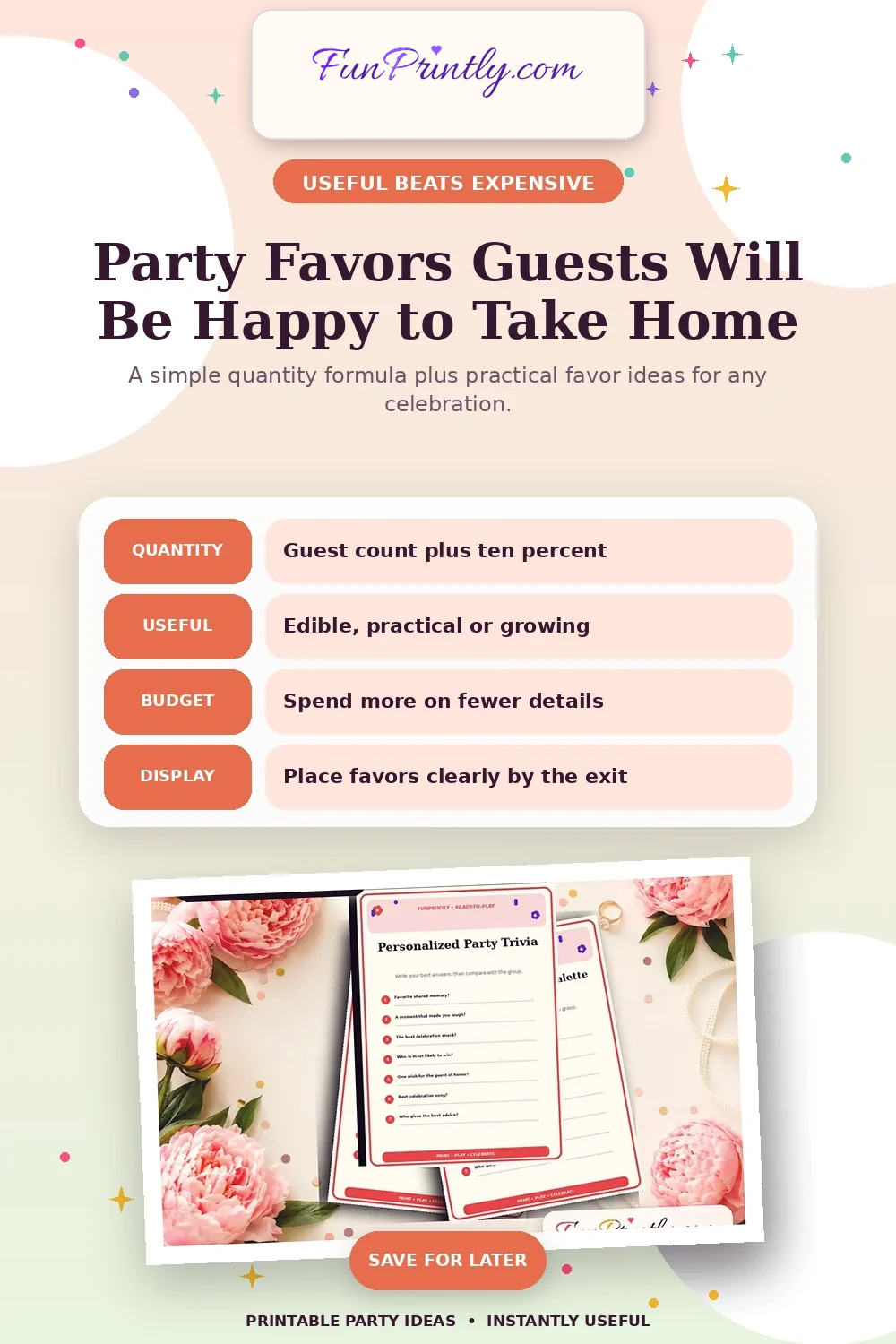 Party Favors Guests Will Be Happy to Take Home printable party game guide for Party favor guide