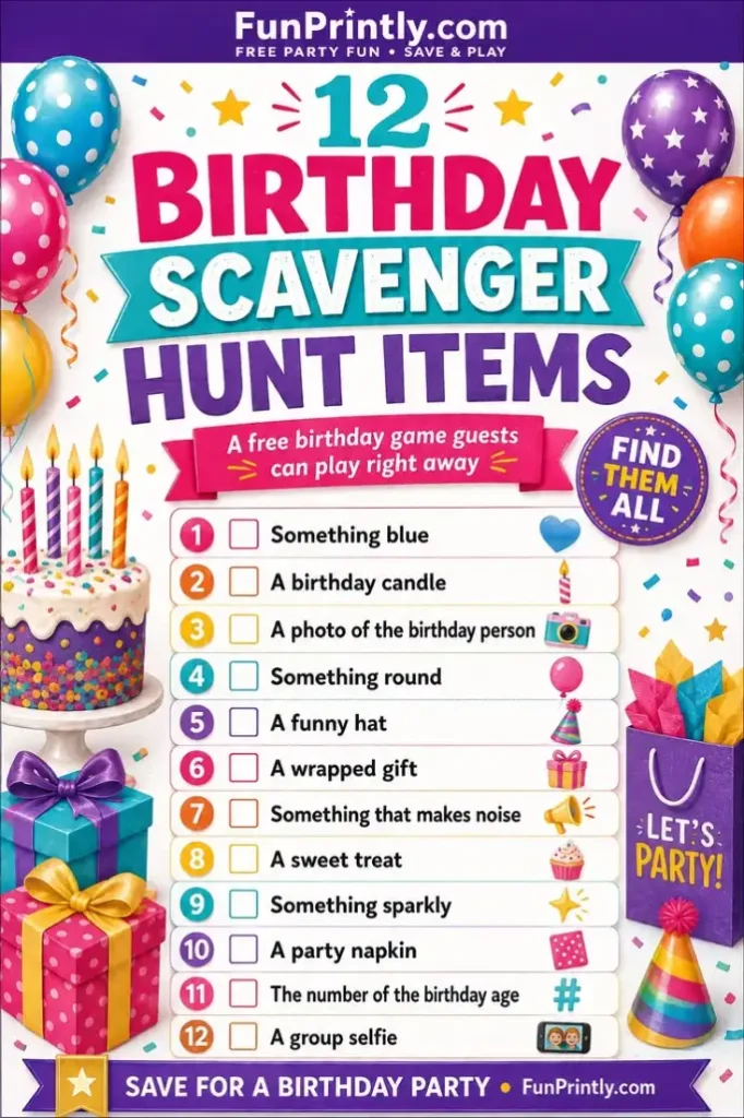 Birthday scavenger hunt game by FunPrintly