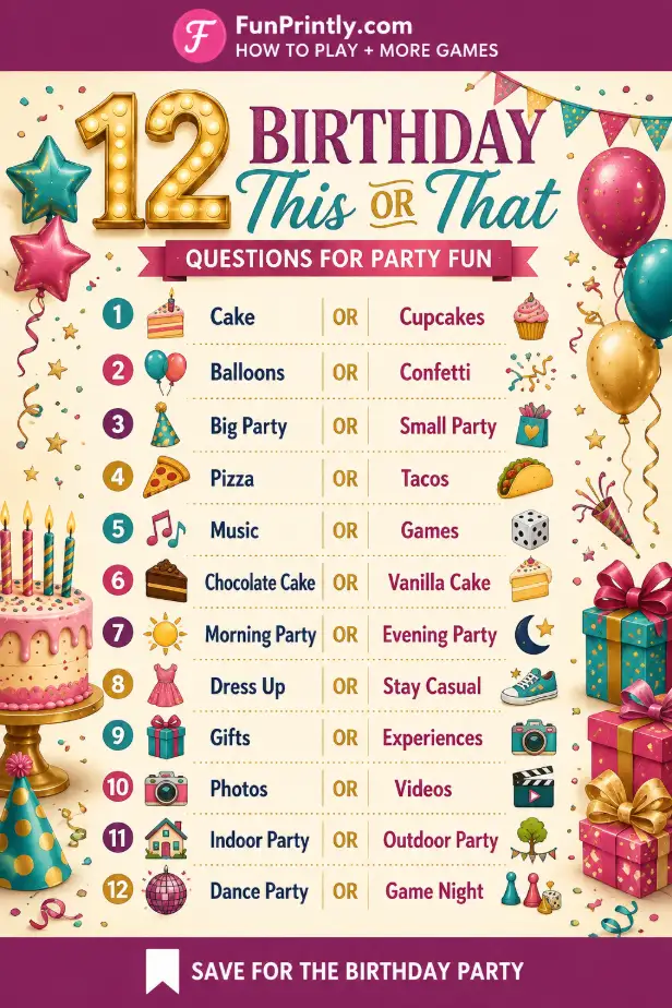 Birthday This or That questions game by FunPrintly