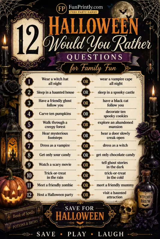 Halloween Would You Rather questions game by FunPrintly