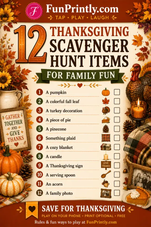Thanksgiving scavenger hunt game by FunPrintly