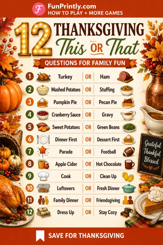 Thanksgiving This or That questions game by FunPrintly