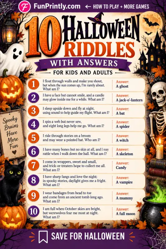 Halloween riddles game by FunPrintly