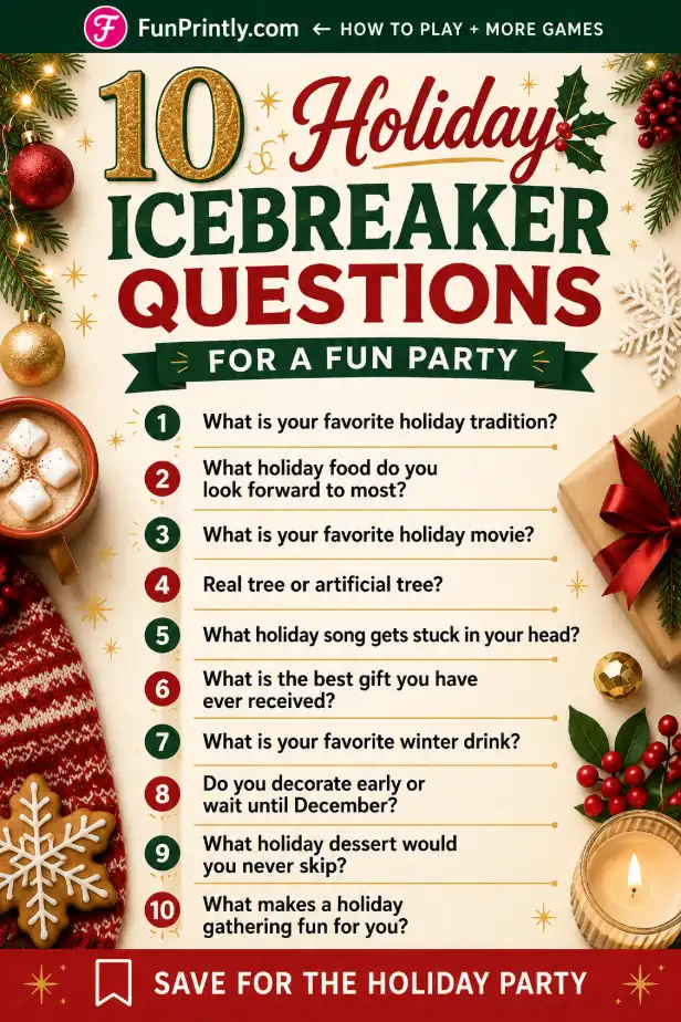 Holiday Icebreaker Questions game by FunPrintly