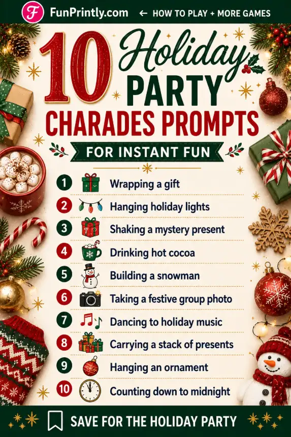 Holiday charades game by FunPrintly