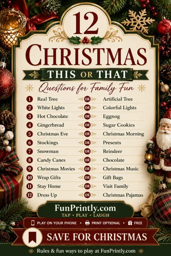 Christmas This or That questions game by FunPrintly