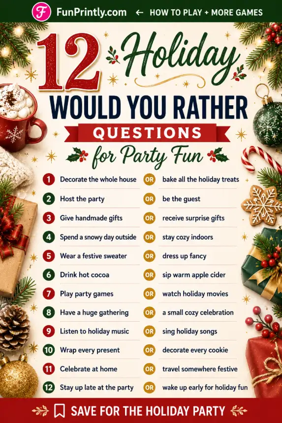 Holiday Would You Rather questions game by FunPrintly
