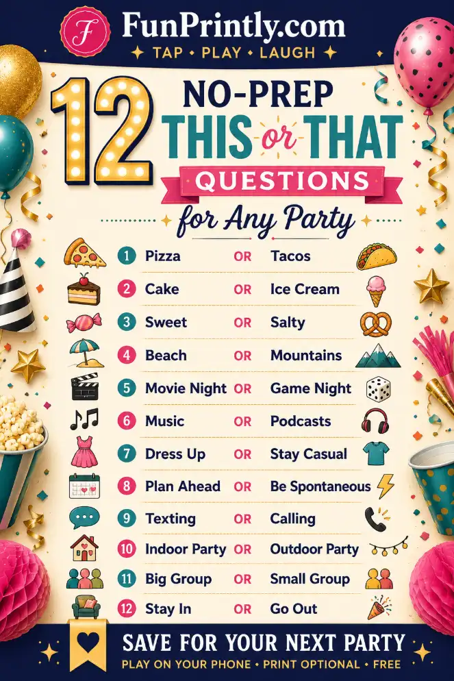 This or That questions game by FunPrintly