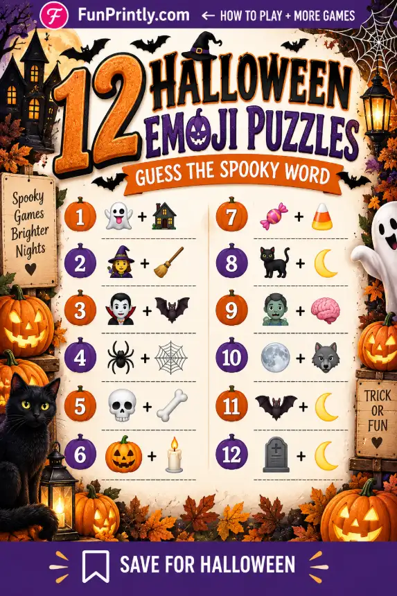 Halloween emoji puzzles game by FunPrintly