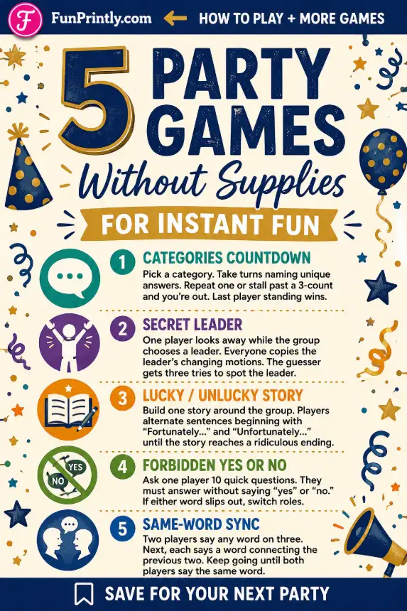 Party Games Without Supplies game by FunPrintly